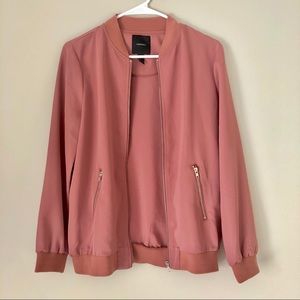 Mauve polyester silky bomber jacket